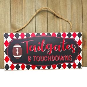 🆕️ Tailgates and Touchdowns Red and Black MDF Board Decor Sign